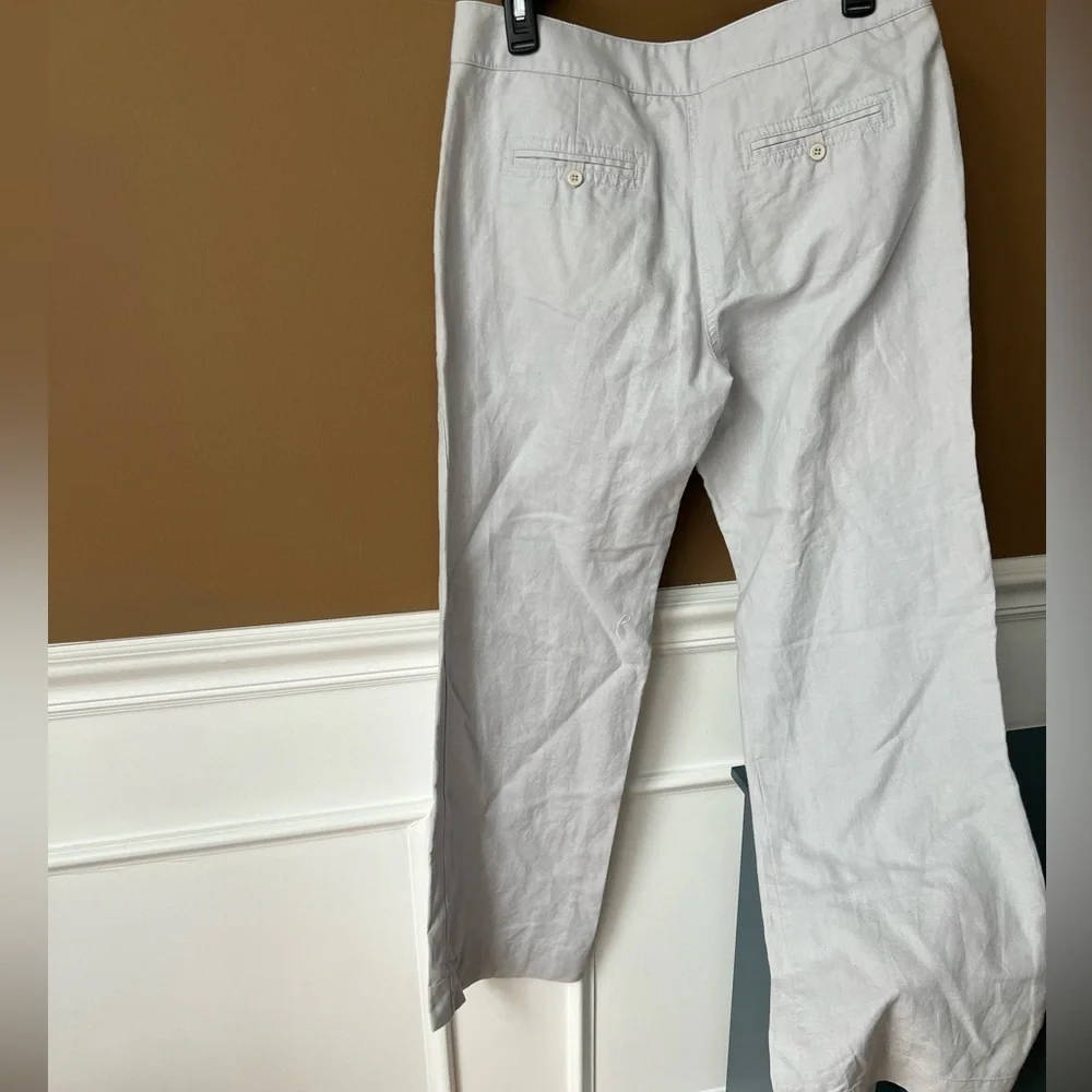 J.CREW Women’s CityFit Drawstring Linen Blend Wide Leg Light Grey Pants Size 8